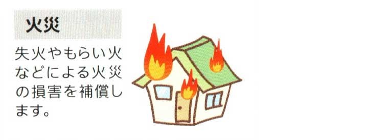 ”火災保険失火やもらい火などによる火災の損害を補償します”/